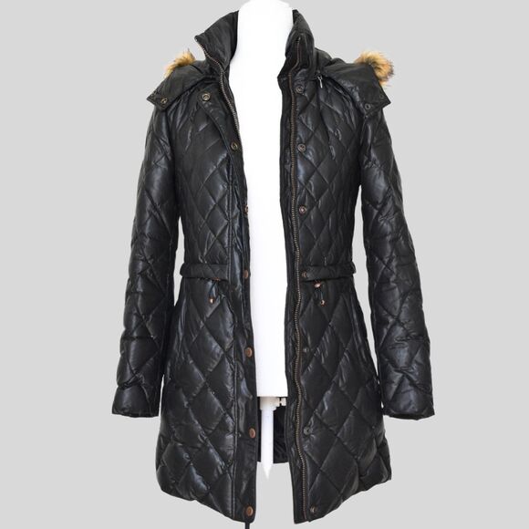 ANDREW MARC Kava Faux Fur Trim Quilted Down Drawstring Parka Coat Size XS - Picture 3 of 11